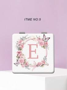 1pc Romantic Floral & Letter Print Foldable Lightweight Compact Handheld Mirror, Silver Nano Electroplated Frame, Suitable For Various Occasions, Portable Square Design,Makeup,Cheap,Room Decor,Vanity,Travel,Bedroom,Makeup Accessories,Mirror,Vanity Mirror,Mini Mirror,Compact Mirror,Mirror Small,Hand Mirror