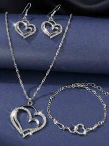 3pcs Rhinestone Heart Shaped Jewelry Set Including Earrings, Pendant Necklace, Elegant Fashion Jewelry Set For Women, Romantic Gift For Mother's Day