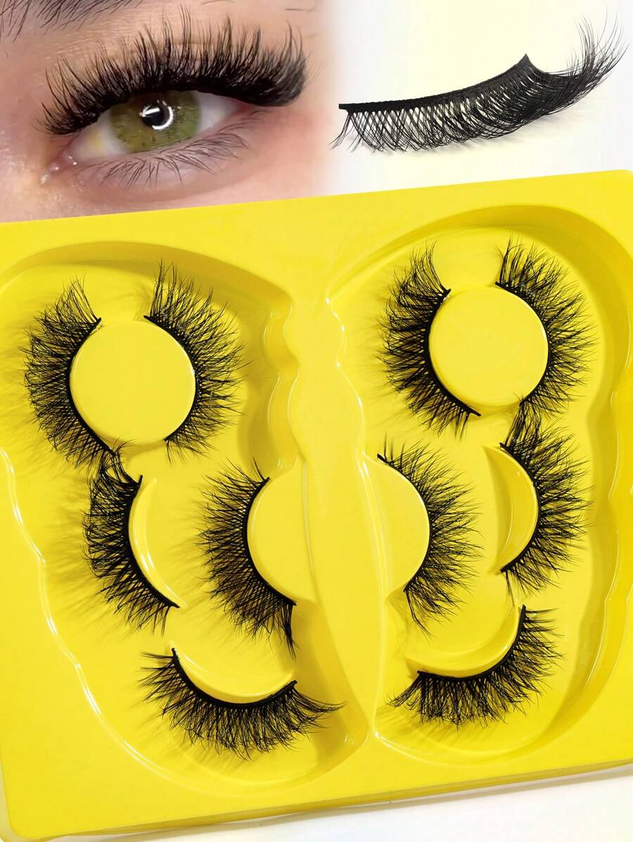 5pairs/Set C Curl 3D Faux Mink Hair Fluffy False Eyelashes With Butterfly Shaped Tray, Natural Looking,Cat-Eye Cartoon False Eyelashes With Messy Wispy End, Eyelash Extension Kit,Dramatic Volume False Eyelashes, Fluffy Russian Big Curling Imitation Mink Hair Eyelashes,Thick And Soft, Reusable, Individual Packaging, Makeup Tool For Beauty,Small Packaging Is Suitable For Tourism Use - 交叉款 - 查看 1