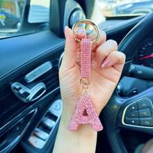 Carnival Glitter Rhinestone Decor Bag Pendant, Stylish Mini Shiny Travel Accessories, Christmas Gift And For Music Festival. 1pc Glittering Rhinestone Alphabet Keychain, Sparkly Initial Letter Pendant Key Ring With Dazzling Charm For Handbags, Purses & Backpacks Jewelry Accessories. Mini Carnival Glitter Rhinestone Decor Bag Pendant - Stylish Shiny Travel Accessory For Music Festival, Christmas Gift - Pink - View 3