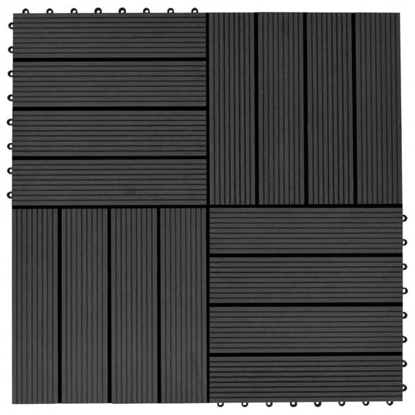 WPC-Terrassenfliesen, 11er-Set, Schwarz, jeweils 30 x 30 cm, für Bodenbeläge im Außenbereich, 1 Meter Abdeckung, langlebig, wasserdicht und einfach zu installieren