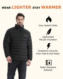 Venustas Men's Lightweight Heated Jacket With Battery, 6-Zone Electric Heated Puffer Jacket For Outdoor Hiking And Camping - 黑色 - 查看 4