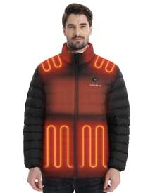 Venustas Men's Lightweight Heated Jacket With Battery, 6-Zone Electric Heated Puffer Jacket For Outdoor Hiking And Camping - 黑色 - 查看 1