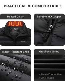 Venustas Men's Lightweight Heated Jacket With Battery, 6-Zone Electric Heated Puffer Jacket For Outdoor Hiking And Camping - 黑色 - 查看 5