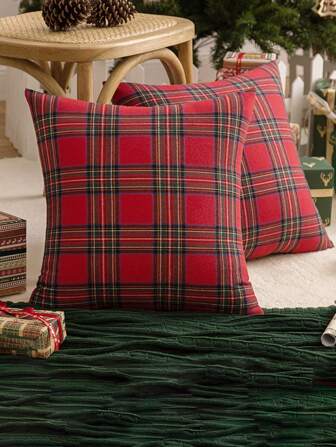 1개 장식용 베개 커버, 빨간 격자무늬 줄무늬 던지기 베개, 홀리데이 소파 장식, 침실 홈 악센트 쿠션, 거실/식당 장식