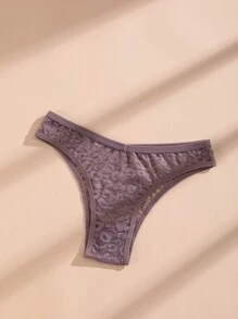5条装女士性感蕾丝豹纹比基尼内裤，无缝V腰丁字裤，纯色透气运动内裤 - 彩色 - 查看 4