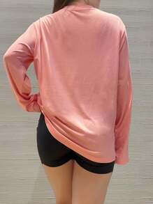 Small Shoulder Drop Long-Sleeve T-Shirt Solid Color Black Loose Casual