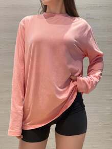 Small Shoulder Drop Long-Sleeve T-Shirt Solid Color Black Loose Casual