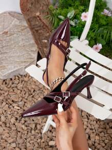 New Closed Toe High Heel Strap Sandals, Red, Spring/Summer Valentines - Redwood - View 2