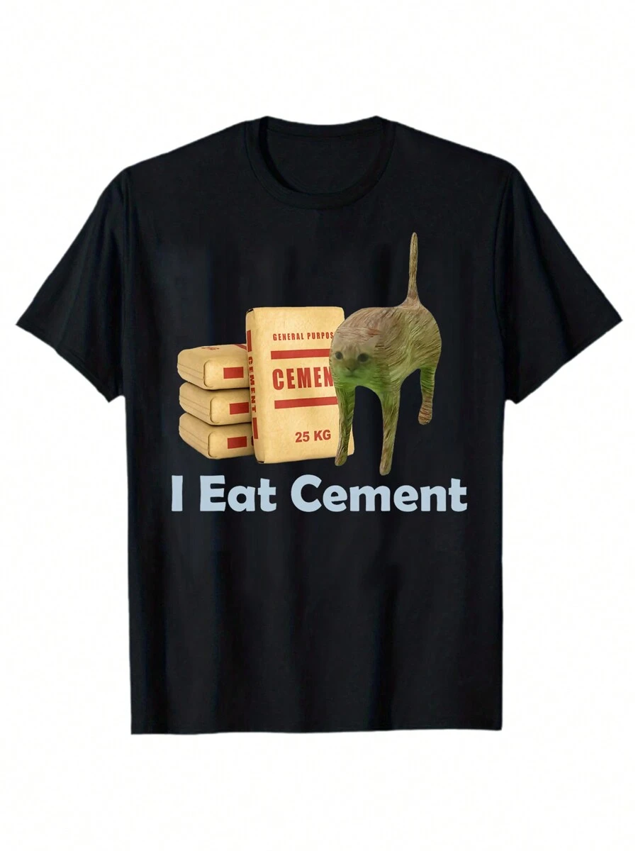 Camiseta con el meme del gato que come cemento - Camiseta divertida unisex de cuello redondo de manga corta de 190g - Negro - Ver 1
