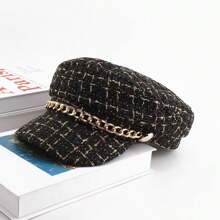 1pc Retro Beret Hat, British Style Plaid Flat Top Octagonal Casual Hat, Suitable For Women - Multicolor - View 4
