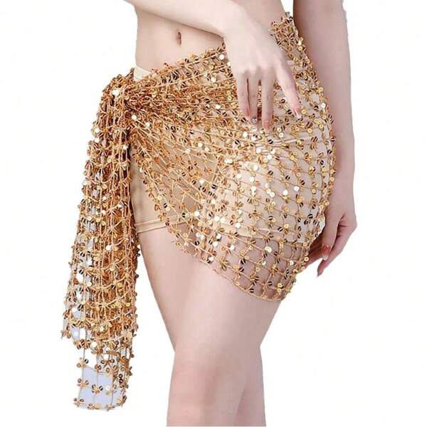 Faja de danza del vientre con abertura para mujer, faldita de danza del vientre con flecos y lentejuelas para mujer, accesorios de vestimenta