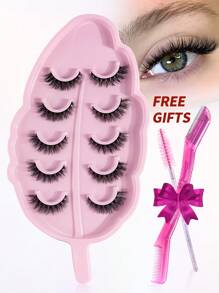 MAGEFY 5pairs/Set 3D CC Curl Faux Mink Hair Fluffy False Eyelashes With Leaf-Shaped Tray+Double Ended Eyebrow Grooming Tool+Eyebrow Brush,Natural Looking, 3D Natural Spiky Manga Lashes Fluffy Wispy Soft Lashes Fake Eyelashes False Eyelashes Strip,Natural Soft Eyelash Criss Cross Wispy Fluffy Lashes,Naturally Slender, Curled And Enlarged Eyes,For Women To Use Travel, Party For Parties Travel School Daily Work Etc - 交叉款 - 查看 12
