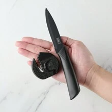 1pc Black Sharp Fruit Knife [Ceramic Sharpener Included], Multi-Purpose Anti-Corrosion Nonstick Fruit Knife