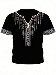 Vintage Motif Men's Créatif Digital Print Short Sleeve Round Neck T-Shirt, Outdoor Holiday Style, Breathable And Cool For Summer - Multicolore - Voir 2