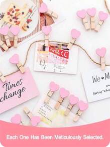 20pcs/50pcs/100pcs Red Heart Love Wooden Clothes Photo Paper Peg Pin Mini Clothespin Postcard Clips Home Wedding Valentine's Day Decorati