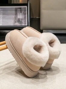Women's Beige Fluffy Lining Boots, Warm Slip-On House Slippers For Indoor/Outdoor Wear, Fashionable Snow Boots With Thickened Sole, Winter - Beige - View 11