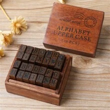 Set de 28 sellos de letras del alfabeto de estilo vintage de madera y goma para manualidades, tarjetas, planificadores, scrapbooking y diarios, vuelta al colegio