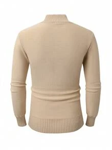 Men's Solid Color High Neck Half Zip Casual Versatile Long Sleeve Sweater - Khaki - View 2
