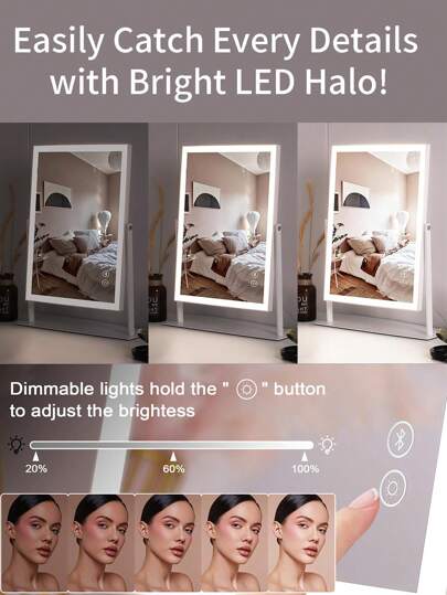 FENCHILIN Makeup Spiegel Bluetooth Player, 30cm 41cm, LED Lights, Desk, Bedroom Can Mirror, Wit view 7