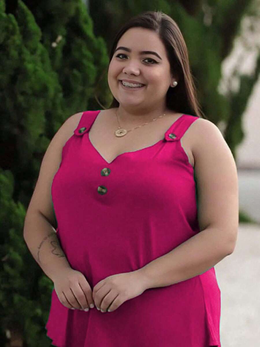 Plus Size Tank Tops & Camis - Màu Hồng Tươi - Xem 1