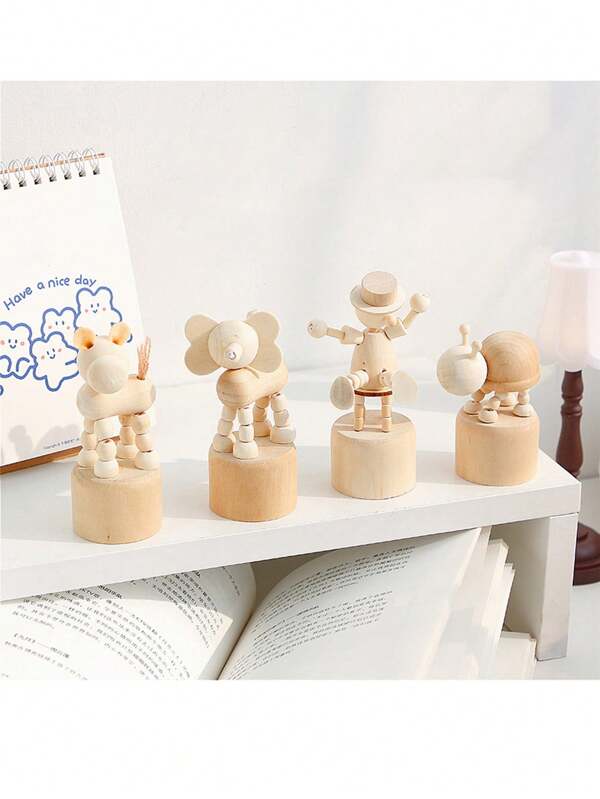 1pc Wooden Movable Animal Figurine, Creative Gift, Desk Decor, Office Supplies, Holiday Present