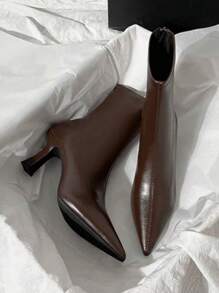 2025 Autumn & Winter New Womens Brown High Heel Short Boots, Pointed Toe Elastic Thin Heel Suede Ankle Boots