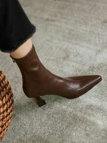 2025 Autumn & Winter New Womens Brown High Heel Short Boots, Pointed Toe Elastic Thin Heel Suede Ankle Boots