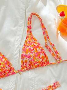 Nouveau bikini réglable à encolure ras-du-cou en tissu doux à motif floral, maillot de bain pour femmes pour l'été et la plage