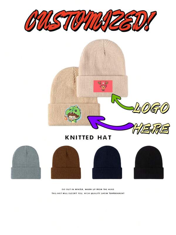 Chapéu de malha quente simples com logotipo personalizado, gorro casual unissex europeu e americano transfronteiriço, outono e inverno