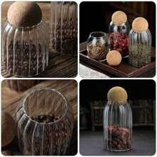 1 PIEZA Tarro de vidrio vertical transparente de 500/800/1200ml con tapa de madera y bola sellada, para almacenar granos de café, especias, sal, café, té y caramelos