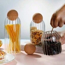 1 PIEZA Tarro de vidrio vertical transparente de 500/800/1200ml con tapa de madera y bola sellada, para almacenar granos de café, especias, sal, café, té y caramelos