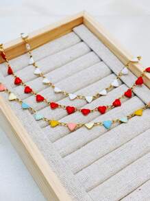 Vòng tay hình trái tim nhỏ giọt dầu thanh lịch, phù hợp với trang phục dự tiệc và cưới của phụ nữ, thép không gỉ mạ điện chân không màu vàng, bền lâu - vòng tay tình yêu - Xem 1