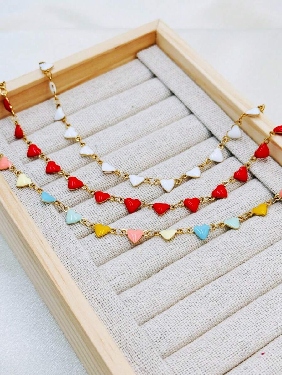 Vòng tay hình trái tim nhỏ giọt dầu thanh lịch, phù hợp với trang phục dự tiệc và cưới của phụ nữ, thép không gỉ mạ điện chân không màu vàng, bền lâu - vòng tay tình yêu - Xem 1