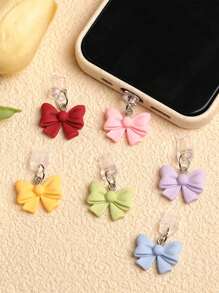 1/6pcs Color Bow Charging Port Dustproof Plug, Dopamine Good Mood Color Matching, Cute And Compact Resin Material Pendant, Bow Tie Decorative Pendant Accessories, Phone Tablet Earphone Kindle Charging Port Silicone Transparent Dustproof Plug, Friend Couple Best Friend Gift, Phone Charging Port Waterproof, - Multicolor - View 2