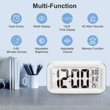 Digital Alarm Clock With LED Display, Temperature, Large Light Control, Portable Calendar, Battery Powered, Bedside Essential For Everyone Gifts Birthday Graduation - Multicolor - View 4