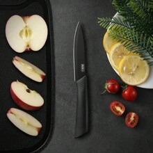 1pc Black Sharp Fruit Knife [Ceramic Sharpener Included], Multi-Purpose Anti-Corrosion Nonstick Fruit Knife