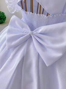 White Children's Dress With Butterflies Puff Sleeves Bridesmaid, Christening, Flower Girl - 查看 7