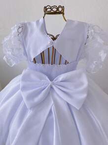 White Children's Dress With Butterflies Puff Sleeves Bridesmaid, Christening, Flower Girl - 查看 9