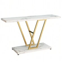 Console Table, Industrial Hallway Table For Entryway, 42 Inch Entryway Tables Narrow Sofa Table For Living Room, Stable Metal Frame & Easy Assemble,Gold/White Color - 1 - View 10