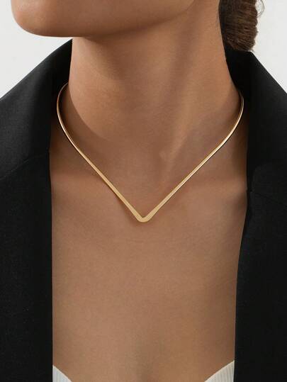 1 pieza Collar gargantilla de una sola capa con diseño de línea de metal bohemio para mujer