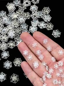 100 件圣诞雪花指甲饰品彩虹色白色透明雪花指甲水钻闪光 3D 树脂雪花美甲适用于丙烯酸指甲雪树脂指甲宝石女士美甲装饰 - 白色 - 查看 1
