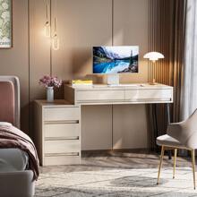 Tribesigns Gloss Desk With 5 Drawers, Modern Home Office Desk With Storage Drawers And Printer Stand, Reversible Computer Desk Vanity Desk For Bedroom, Living Room, Beige - 米色 - 查看 4