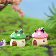 Set Of 4pcs Resin Mushroom House Castle Decoration: Potted Moss Green Small Landscape DIY Ornaments - Perfect For Party And Holiday Decorations