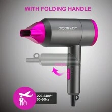 مجفف شعر محمول 1800 وات قابل للطي، تصميم مدمج، 2 سرعات، 3 إعدادات للحرارة، مع فوهة مركزة للهواء، باللون الرمادي، مُثالي للسفر - قابس اتحاد أوروبي نوع F (220 إلى 240 فولت) - مشاهدة 6