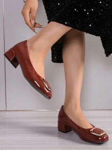 Giày cao gót nữ cổ điển mới, giày thời trang mũi vuông Niche, giày gót thấp Apple Buckle Low Vamp, giày ba lê cổ điển Pháp, màu nâu - màu nâu - Xem 6