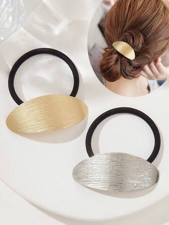 件/套金屬閃亮髮帶和彈性髮帶，帶有羽毛和葉子飾物，適合龐克風格、馬尾固定器、髮飾