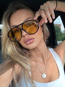 1pc Women's Big Frame Fashion Glasses, European & American Style Fashion Glasses, Outdoor Traveling & Street Style Accessories Fashion Glasses For Women Shades For Ladies Eyeglasses Fall Winter Outfits Beach Accessories Vintage Y2k Basics Business Casual Gifts For Summer Beach Vacation,Outdoor,Travel