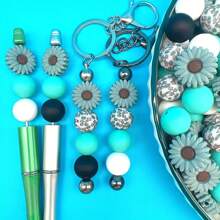 40pcs Silicone Beads DIY Keychain Set - Colorful Round, Cross, Sunflower And Hexagon Shapes, Suitable For Necklaces, Bracelets And Crafts Valentines