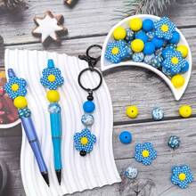 40pcs Silicone Beads DIY Keychain Set - Colorful Round, Cross, Sunflower And Hexagon Shapes, Suitable For Necklaces, Bracelets And Crafts Valentines